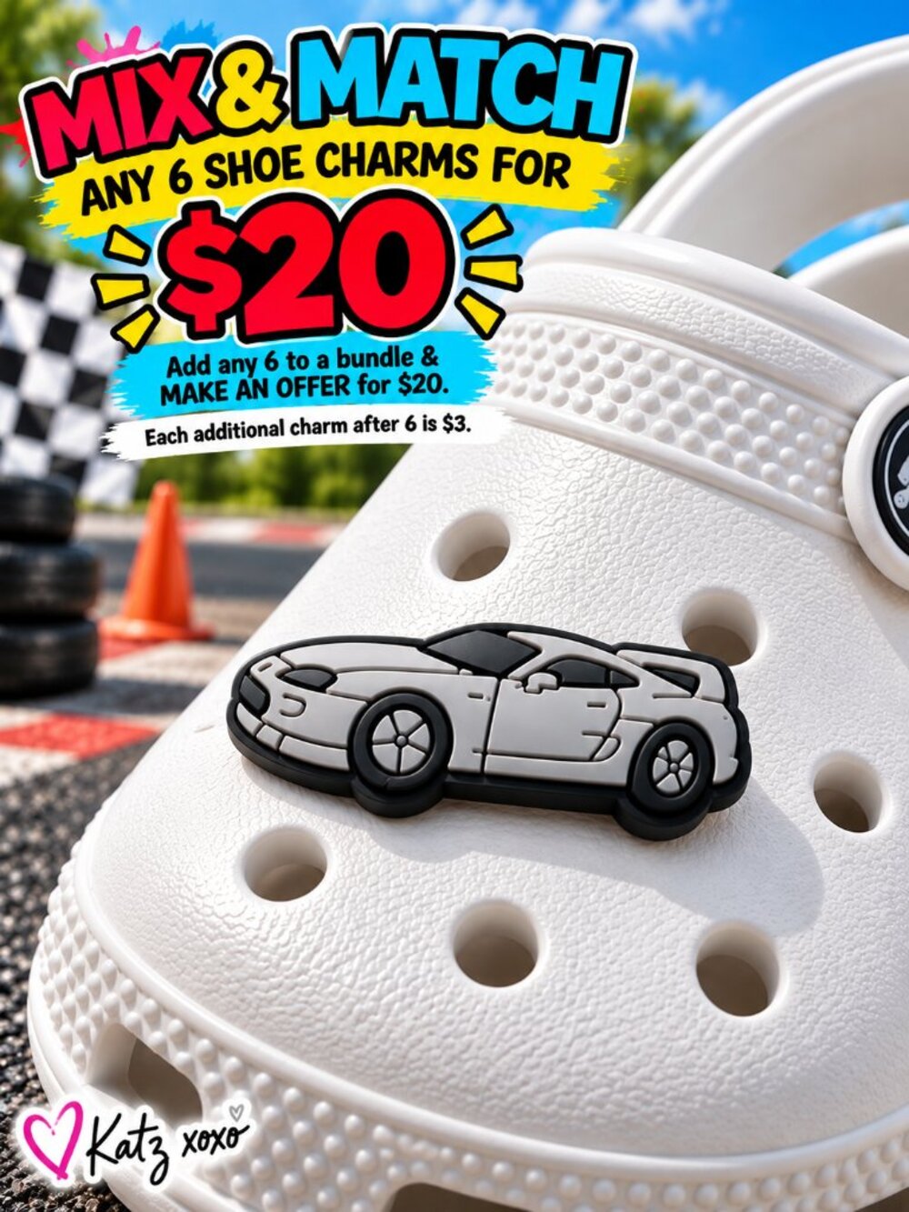 Gray Car-Shaped Shoe Charm